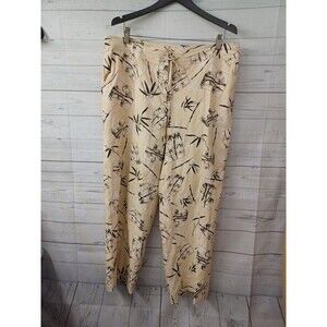 Kriss Kross Womens Capri Pants Beige Black Hawaiian Flat Front 100% Silk 14